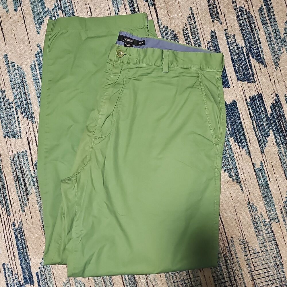 J.Crew Men's Green Cotton Casual Pants Straight Leg Flat Front Button Zip